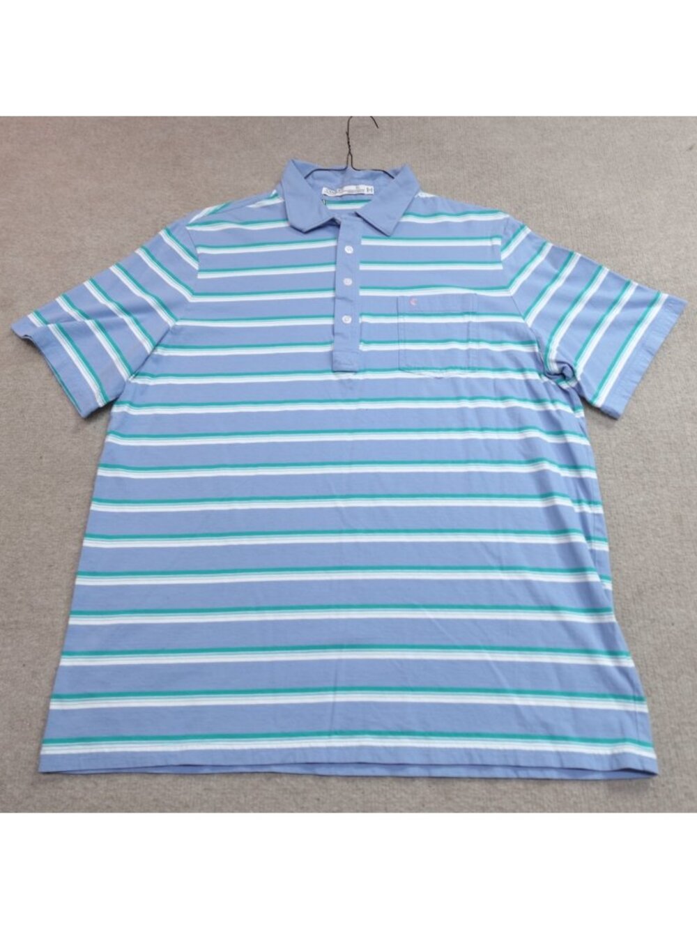 Criquet Polo Shirt XL Blue Striped Organic Cotton Embroidered